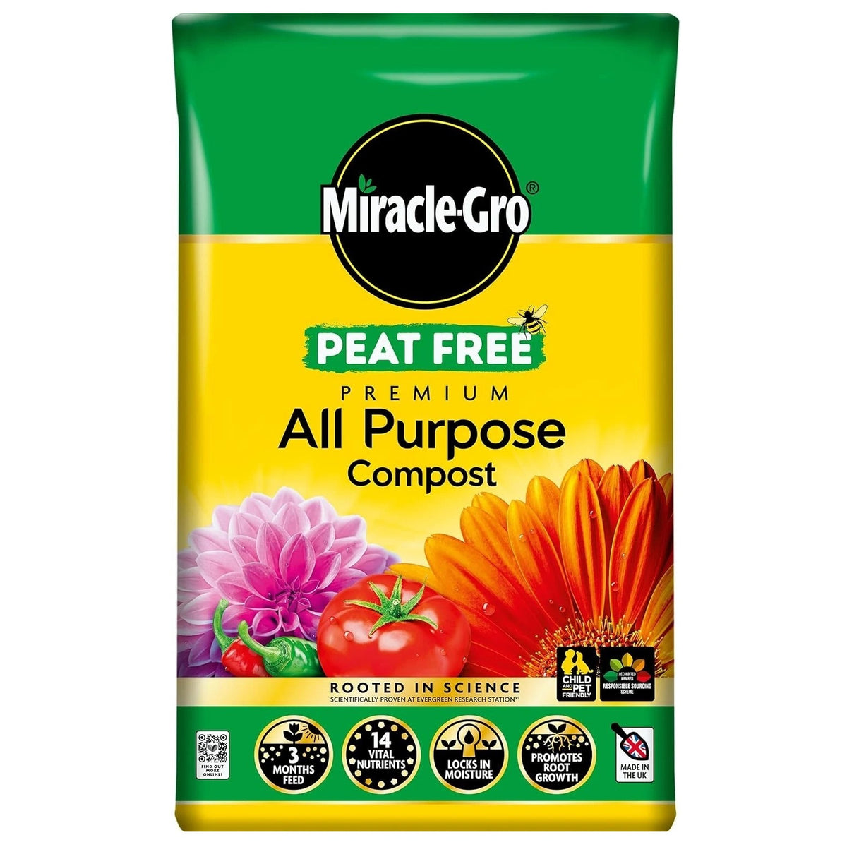 Miracle-Gro Peat Free All Purpose Compost 40Ltr 121220 | 3 Months Feed | 14 Vital Nutrients | Locks in Moisture | Promotes Root Growth