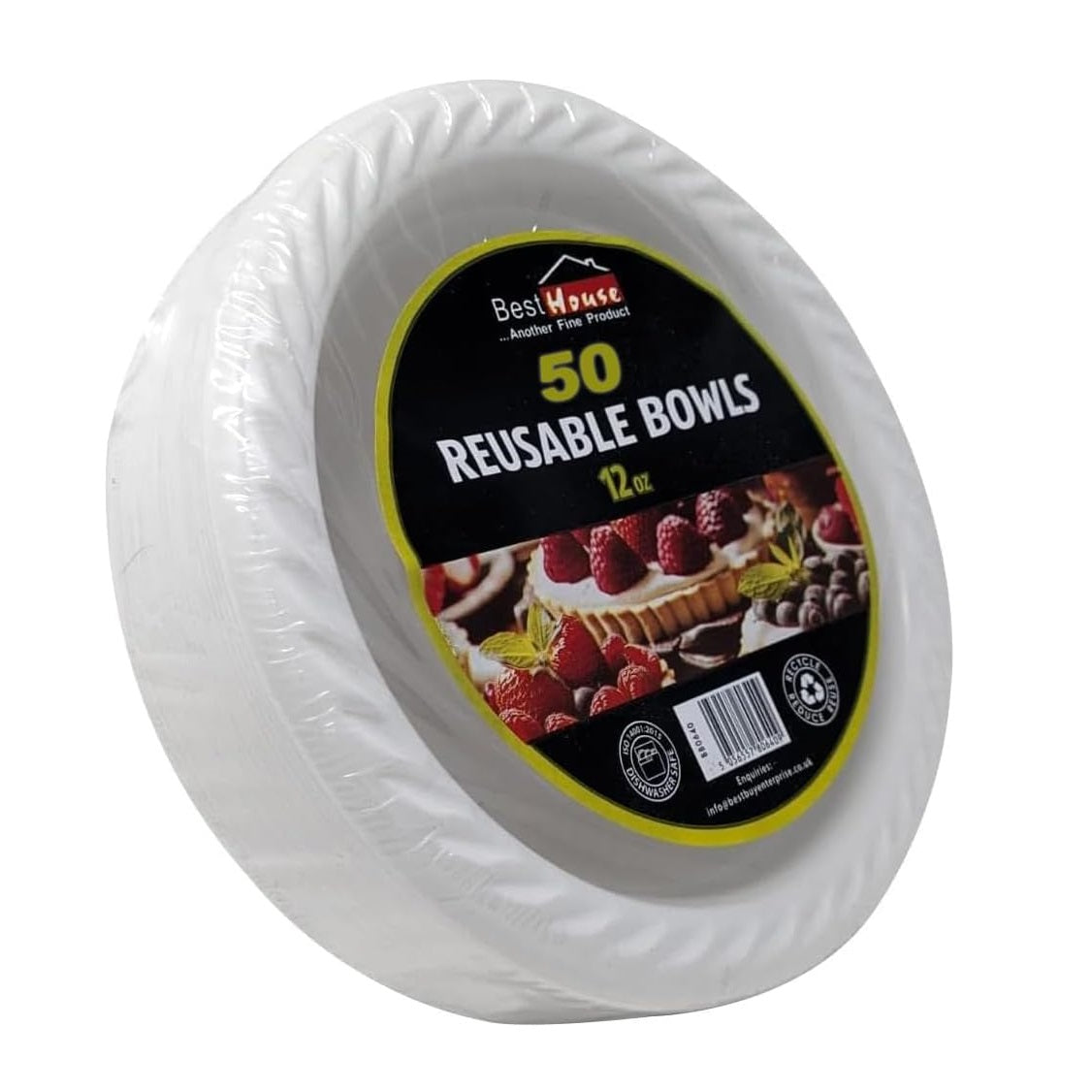 Best House Reusable Plastic Bowls White 12oz Pack of 50 BB0640 | Durable and Lightweight | Ideal for Parties-Picnics and Everyday Use | Recyclable and Easy to Clean | Serving Bowls