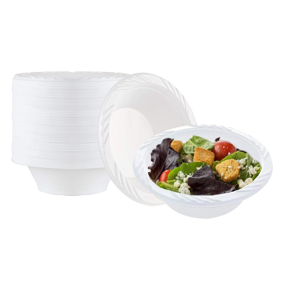 Best House Reusable Plastic Bowls White 12oz Pack of 50 BB0640 | Durable and Lightweight | Ideal for Parties-Picnics and Everyday Use | Recyclable and Easy to Clean | Serving Bowls