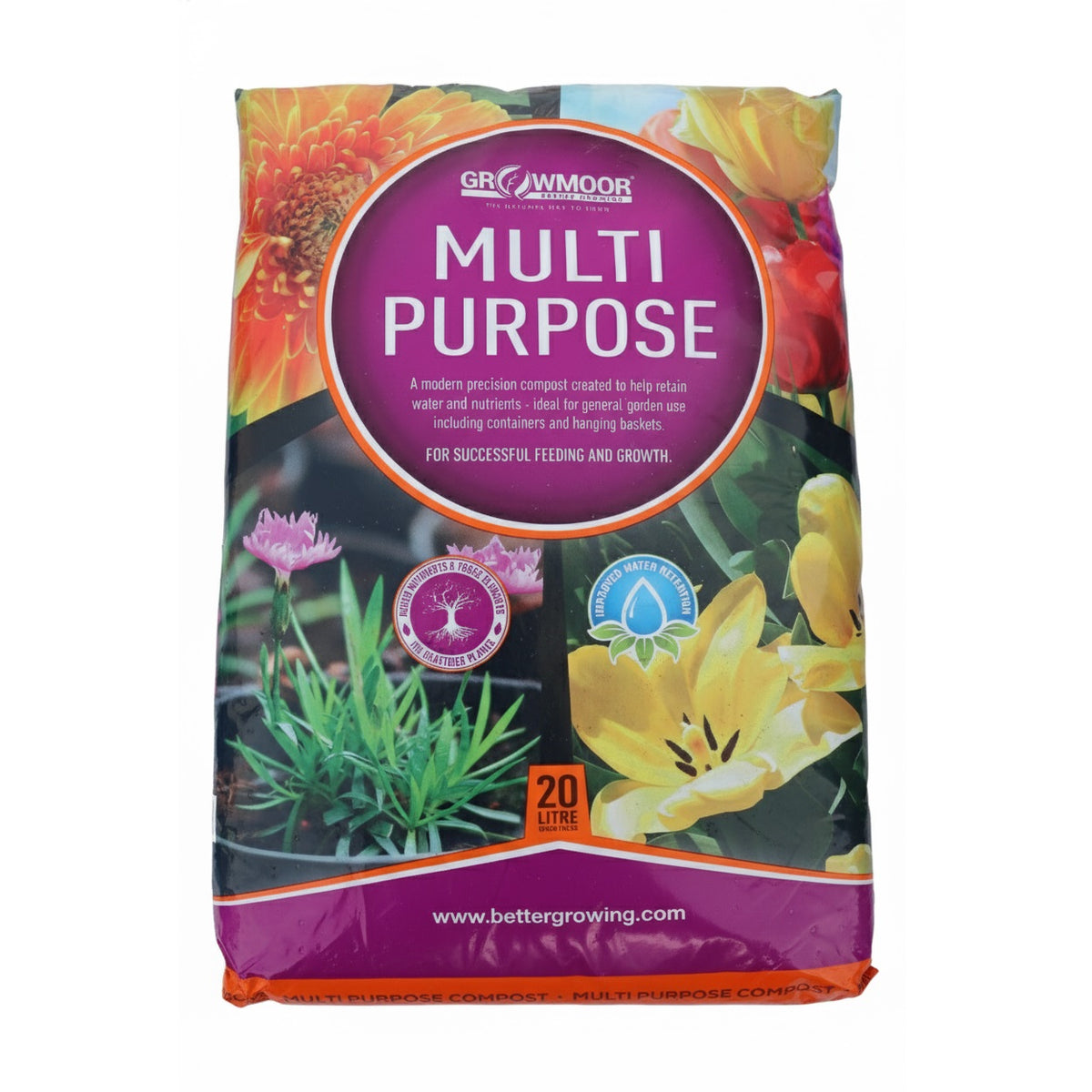 Growmoor Multi Purpose Compost 20Ltr 20LTRMPC | Added Nutrients and Trace Elements | For Healthier Plants | Improved Water Retention