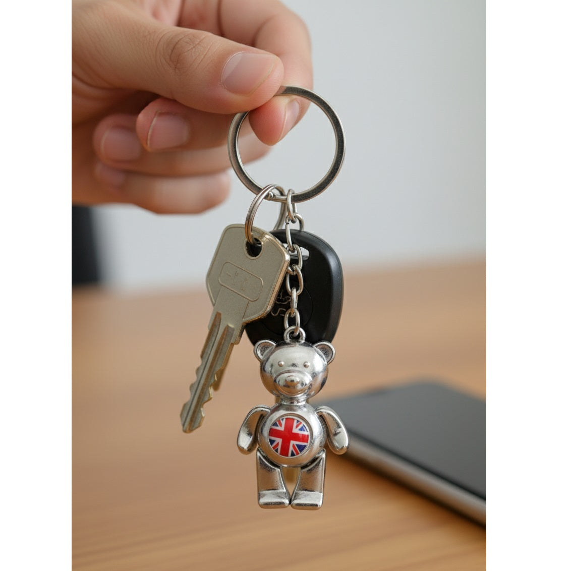 Diamond Gifts 3D Teddy Bear Metal Keyring Silver MKR02