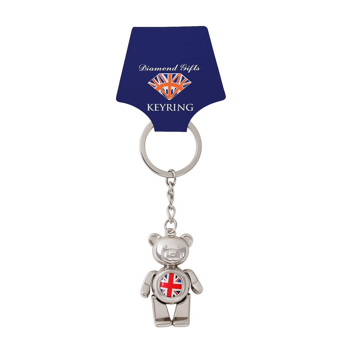 Diamond Gifts 3D Teddy Bear Metal Keyring Silver MKR02