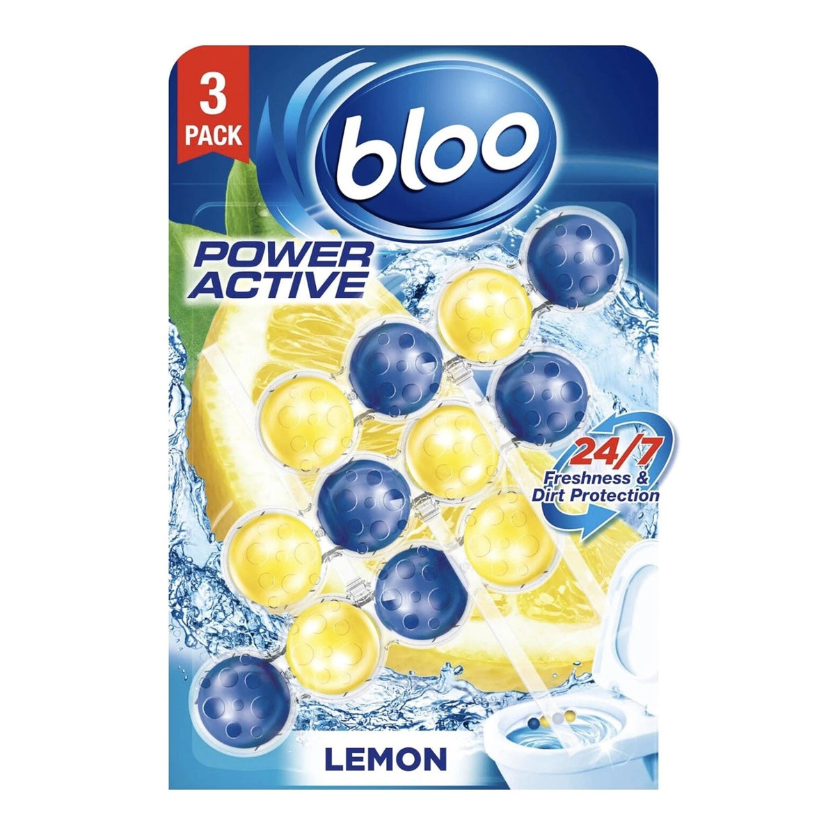 Henkel Bloo Power Active Clear Water Lemon Rim Block Blue and Yellow Pack of 3 11428