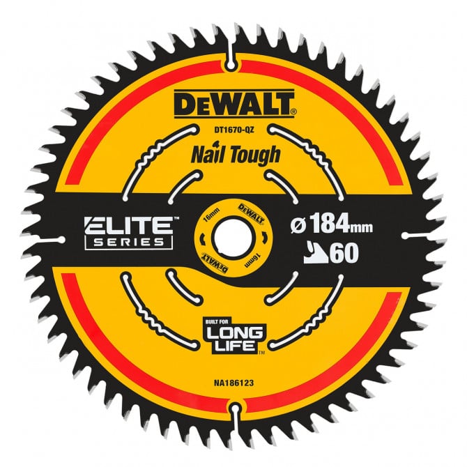 Dewalt Elite CSB 60T Circular Saw Blade Black and Yellow 184mm DT1670-QZ