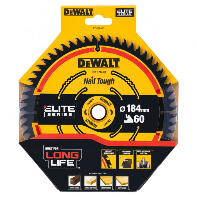 Dewalt Elite CSB 60T Circular Saw Blade Black and Yellow 184mm DT1670-QZ