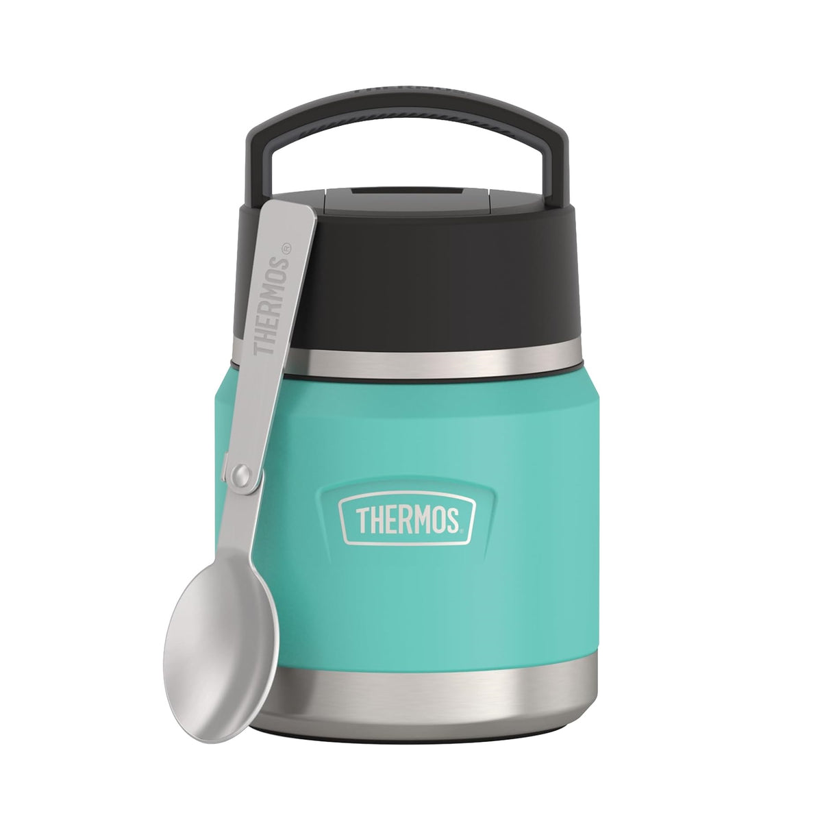 Thermos Icon Series Food Flask with Carry Handle Aqua Blue 355ml 249671 | Includes Stainless Steel Spoon | Vacuum Insulated Stainless Steel | 8-Hrs Hot and 18-Hrs Cold | Leakproof | Durable and Portable | Non-slip Base | Pressure Relief Stopper