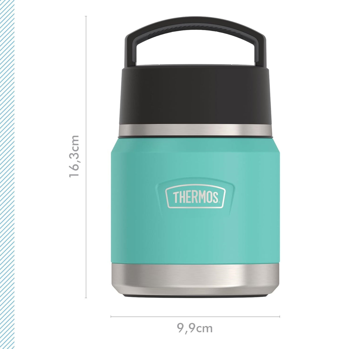 Thermos Icon Series Food Flask with Carry Handle Aqua Blue 355ml 249671 | Includes Stainless Steel Spoon | Vacuum Insulated Stainless Steel | 8-Hrs Hot and 18-Hrs Cold | Leakproof | Durable and Portable | Non-slip Base | Pressure Relief Stopper