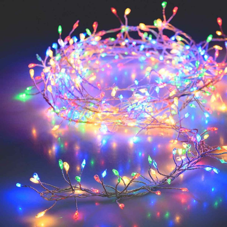 Wire Cluster Lights Silver 100cm AX8720970 | 100 LED | Multicolor Fairy String Lights | Battery Operated | With 6Hr Timer and 8 Functions Memory | Indoor Decorative Lighting | For Christmas-Parties and Home Decor