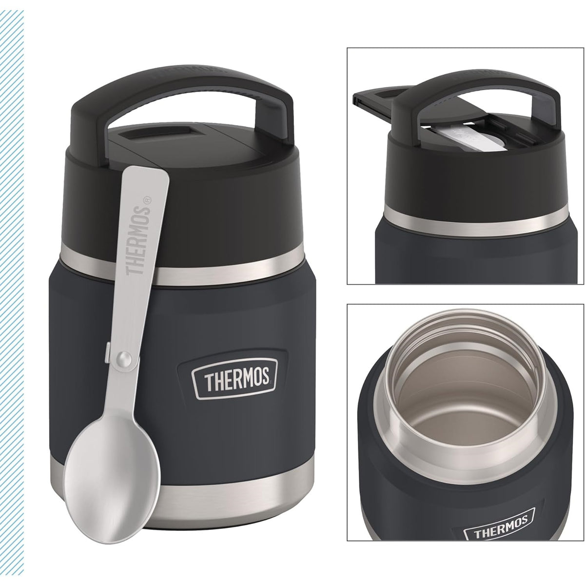 Thermos Icon Series Food Flask with Carry Handle Black 355ml 247216 | Includes Stainless Steel Spoon | Vacuum Insulated Stainless Steel | 8-Hrs Hot and 18-Hrs Cold | Leakproof | Durable and Portable | Non-slip Base | Pressure Relief Stopper