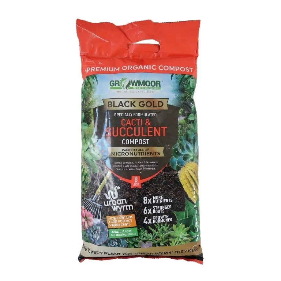 Growmoor Cacti and Succulent Compost Black Gold 8Ltr 8LTRCACTUS | 8x More Nutrients | 6x Stronger Roots | 4x Growth Hormones