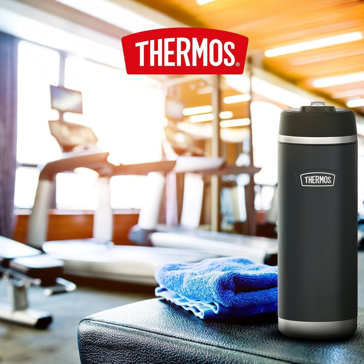 Thermos Icon Series Flip Lid Bottle Granite Black 710ml 230851 | Vacuum Insulated Stainless Steel Flask | Keeps Drinks Cold for 24Hrs | Durable Leak-Proof Travel Water Bottle | Dishwasher Safe | Flip-up Straw | Non-slip Base | Easy Carry Handle