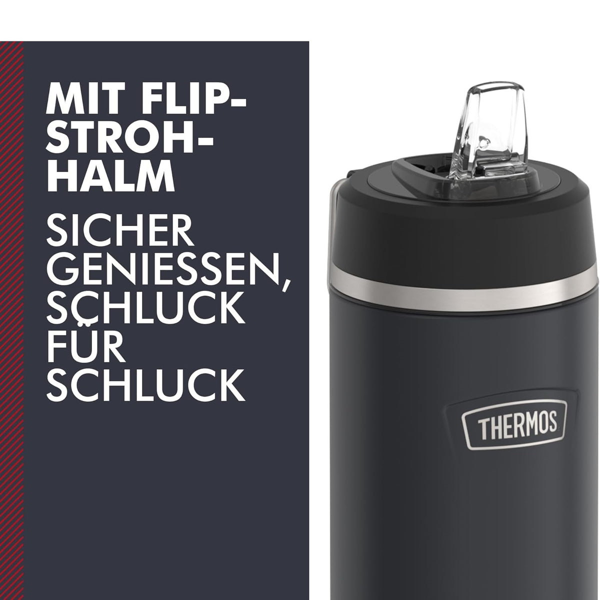 Thermos Icon Series Flip Lid Bottle Granite Black 710ml 230851 | Vacuum Insulated Stainless Steel Flask | Keeps Drinks Cold for 24Hrs | Durable Leak-Proof Travel Water Bottle | Dishwasher Safe | Flip-up Straw | Non-slip Base | Easy Carry Handle