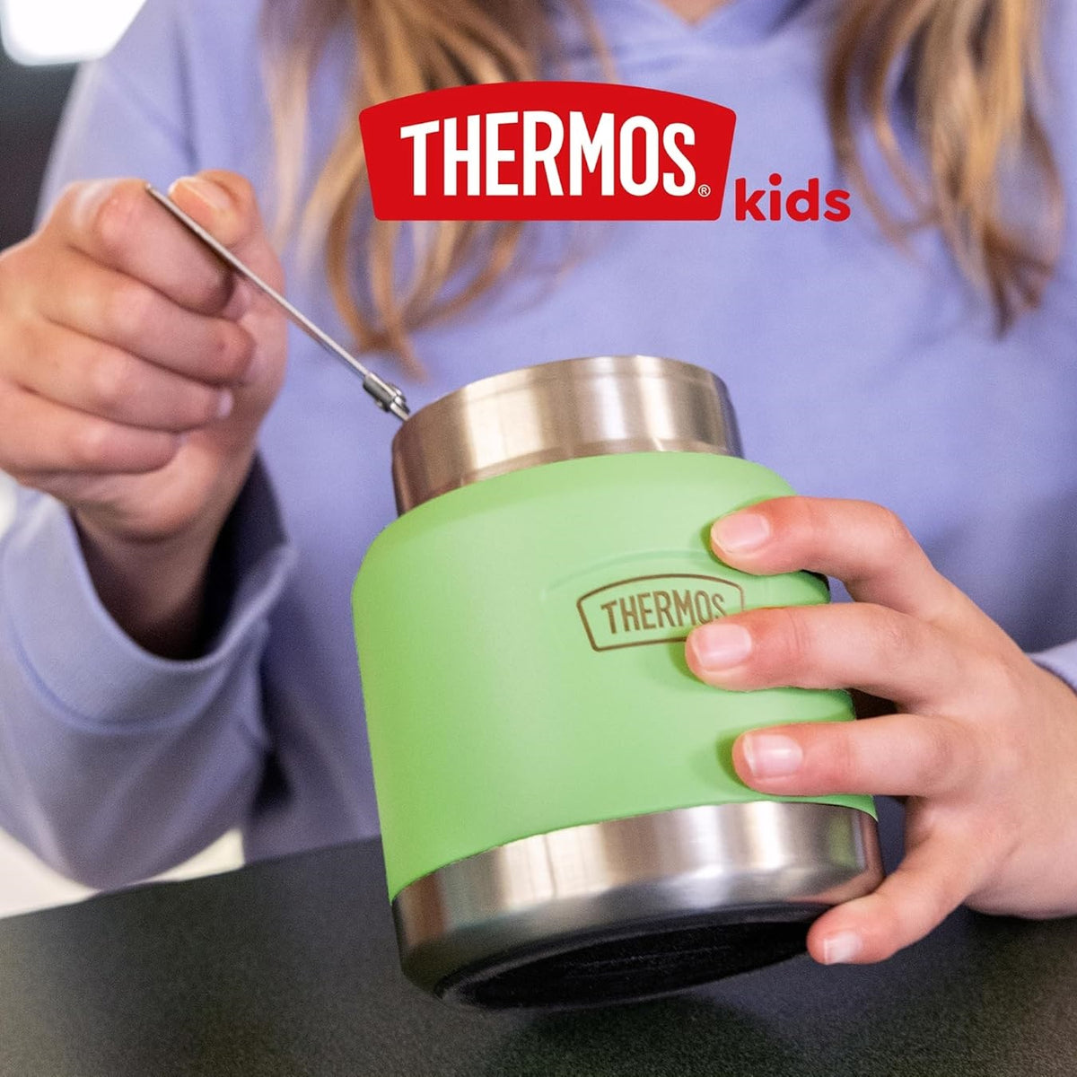 Thermos Icon Series Food Flask with Carry Handle Lime Green 355ml 223553 | Includes Stainless Steel Spoon | Vacuum Insulated Stainless Steel | 8-Hrs Hot and 18-Hrs Cold | Leakproof | Durable and Portable | Non-slip Base | Pressure Relief Stopper