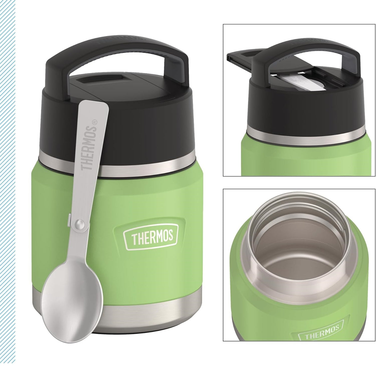 Thermos Icon Series Food Flask with Carry Handle Lime Green 355ml 223553 | Includes Stainless Steel Spoon | Vacuum Insulated Stainless Steel | 8-Hrs Hot and 18-Hrs Cold | Leakproof | Durable and Portable | Non-slip Base | Pressure Relief Stopper