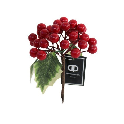 Davies Products Artificial Berry Holly Pick Red 60528 | Christmas Decoration Pick with Leaves | For Crafts-Wreaths and Floral Arrangements