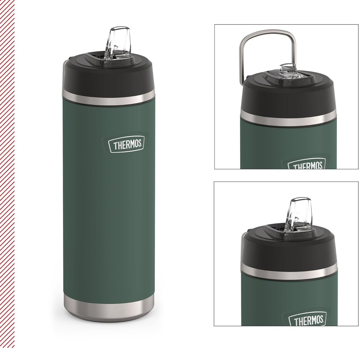 Thermos Icon Series Flip Lid Bottle Rock Cap Green 710ml 217424 | Vacuum Insulated Stainless Steel Flask | Keeps Drinks Cold for 24Hrs | Durable Leak-Proof Travel Water Bottle | Dishwasher Safe | Flip-up Straw | Non-slip Base | Easy Carry Handle