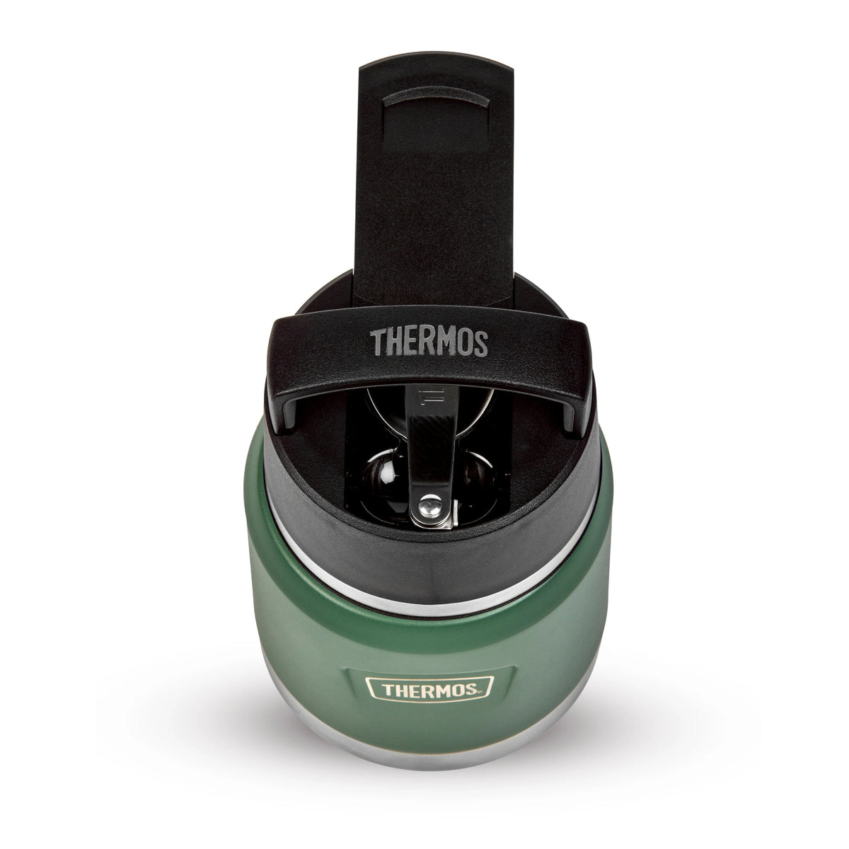 Thermos Icon Series Food Flask with Carry Handle Rock Cap Green 355ml 261212 | Includes Stainless Steel Spoon | Vacuum Insulated Stainless Steel | 8-Hrs Hot and 18-Hrs Cold | Leakproof | Durable and Portable | Non-slip Base | Pressure Relief Stopper