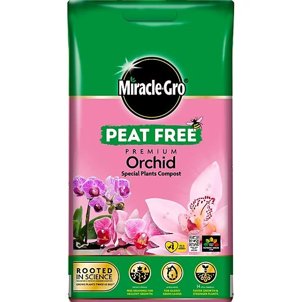 Miracle-Gro Peat Free Premium Orchid Compost Multicoloured 10Ltr 121135 | Special Plants Formula | Free Draining for Healthy Growth | For Glossy Green Leaves | Faster Growth and Stronger Plants |  Pet and Child Friendly | pH Balanced | 14 Vital Minerals