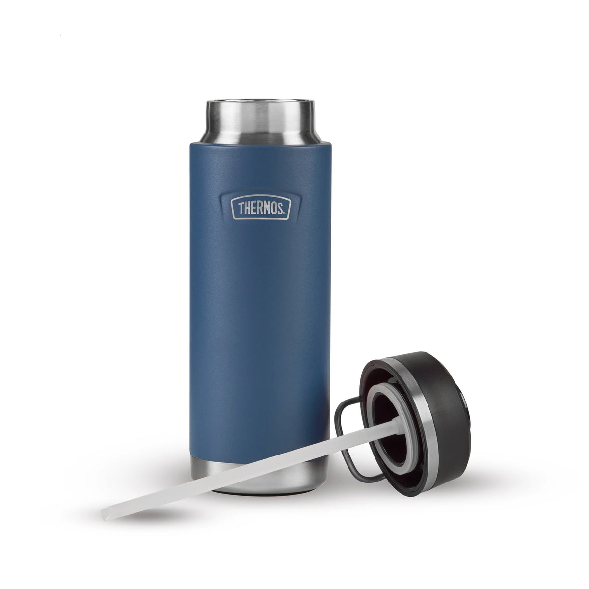 Thermos Icon Series Flip Lid Bottle Solent Navy 8cm x 8cm x 24cm 710ml 420g 251693 | Vacuum Insulated Stainless Steel Flask | Keeps Drinks Cold for 24Hrs | Durable Leak-Proof Travel Water Bottle | Dishwasher Safe | Flip-up Straw | Non-slip Base | Easy Carry Handle | Powder-coated Finish