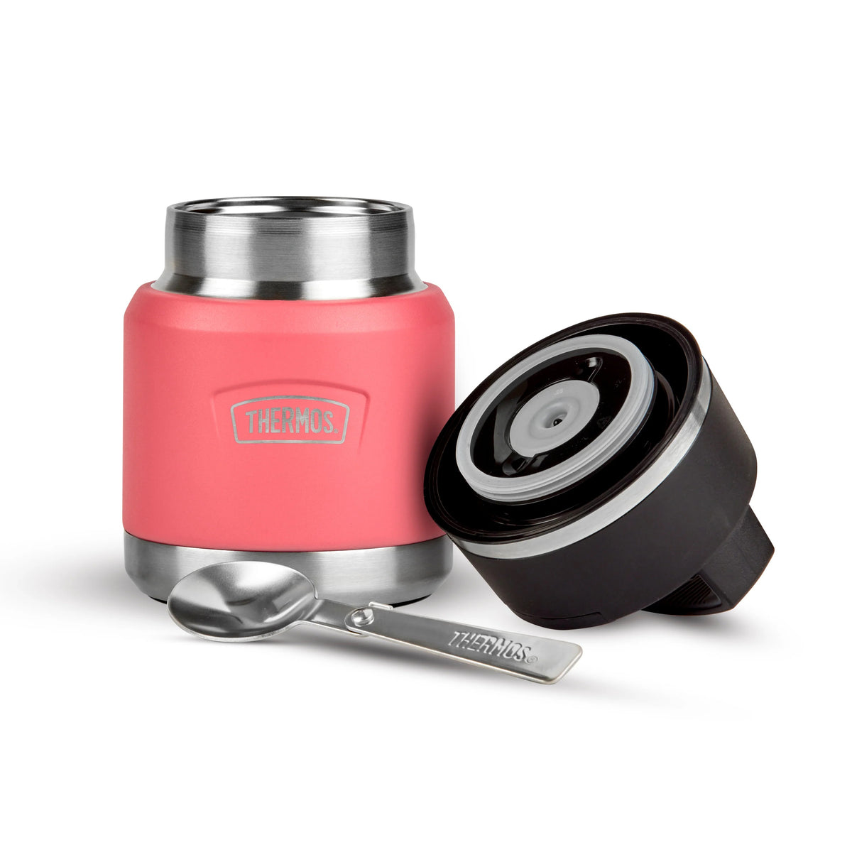 Thermos Icon Series Food Flask with Carry Handle Coral Bloom 9.9cm x 9.9cm x 16.2cm 355ml 410g 254123 | Includes Stainless Steel Spoon | Vacuum Insulated Stainless Steel | 8-Hrs Hot and 18-Hrs Cold | Leakproof | Durable and Portable | Non-slip Base | Pressure Relief Stopper