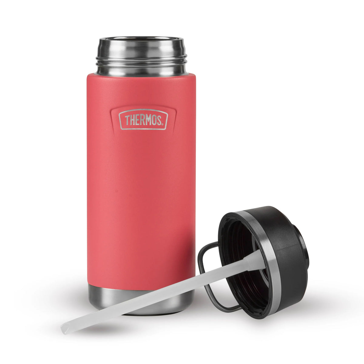 Thermos Icon Series Flip Lid Bottle Coral Bloom 8cm x 8cm x 21cm 530ml 350g 207917 | Vacuum Insulated Stainless Steel Flask | Keeps Drinks Cold for 16Hrs | Durable Leak-Proof Travel Water Bottle | Dishwasher Safe | Flip-up Straw | Non-slip Base | Easy