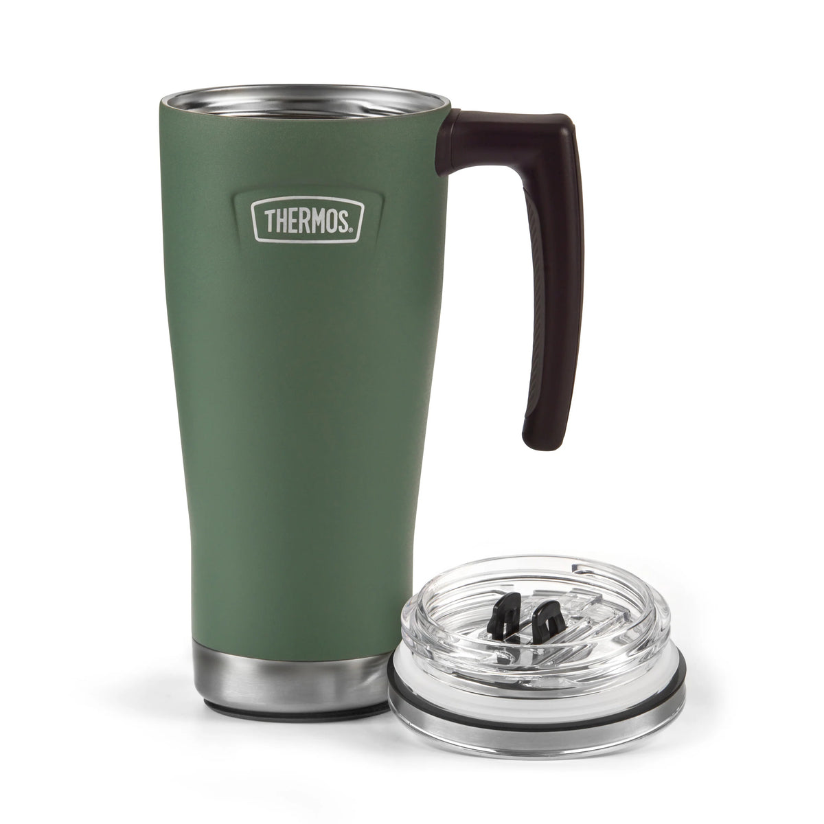 Thermos Icon Series Glide Travel Mug Rock Cap Green 9.7cm x 13.2cm x 21.8cm 530ml 400g 215783 | Vacuum Insulated Stainless Steel Mug | Keeps Drinks Cold for 22Hrs and Hot for 6Hrs | Durable Leak-Proof Travel Water Bottle | Dishwasher Safe | Cup Holder Compatible | Non-Slip Base | Slide Lock Lid