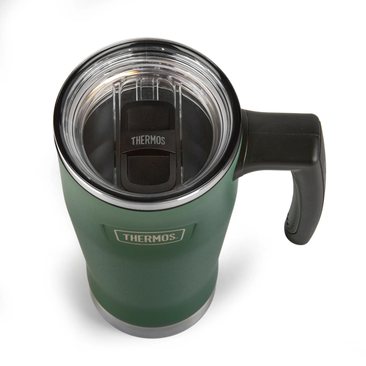 Thermos Icon Series Glide Travel Mug Rock Cap Green 9.7cm x 13.2cm x 21.8cm 530ml 400g 215783 | Vacuum Insulated Stainless Steel Mug | Keeps Drinks Cold for 22Hrs and Hot for 6Hrs | Durable Leak-Proof Travel Water Bottle | Dishwasher Safe | Cup Holder