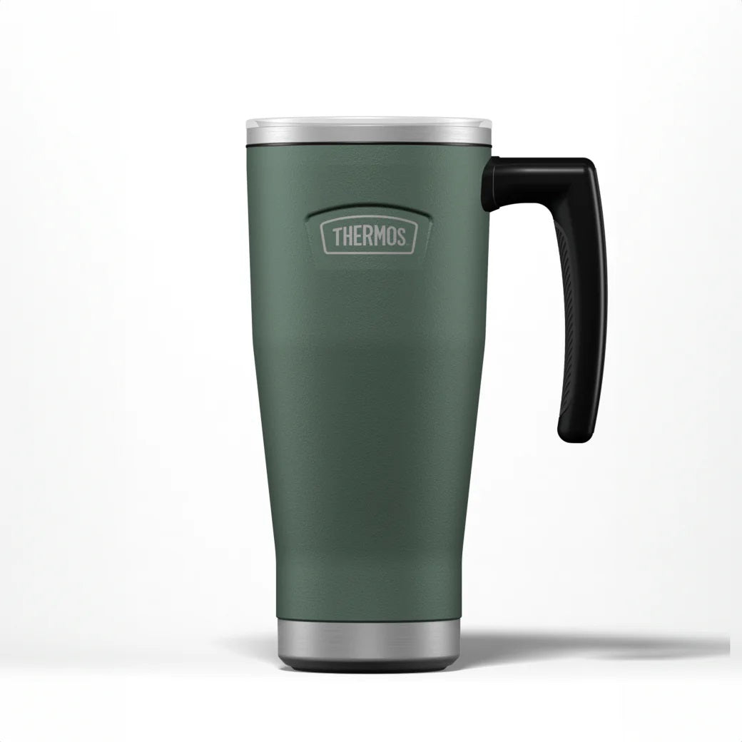 Thermos Icon Series Glide Travel Mug Rock Cap Green 9.7cm x 13.2cm x 21.8cm 530ml 400g 215783 | Vacuum Insulated Stainless Steel Mug | Keeps Drinks Cold for 22Hrs and Hot for 6Hrs | Durable Leak-Proof Travel Water Bottle | Dishwasher Safe | Cup Holder