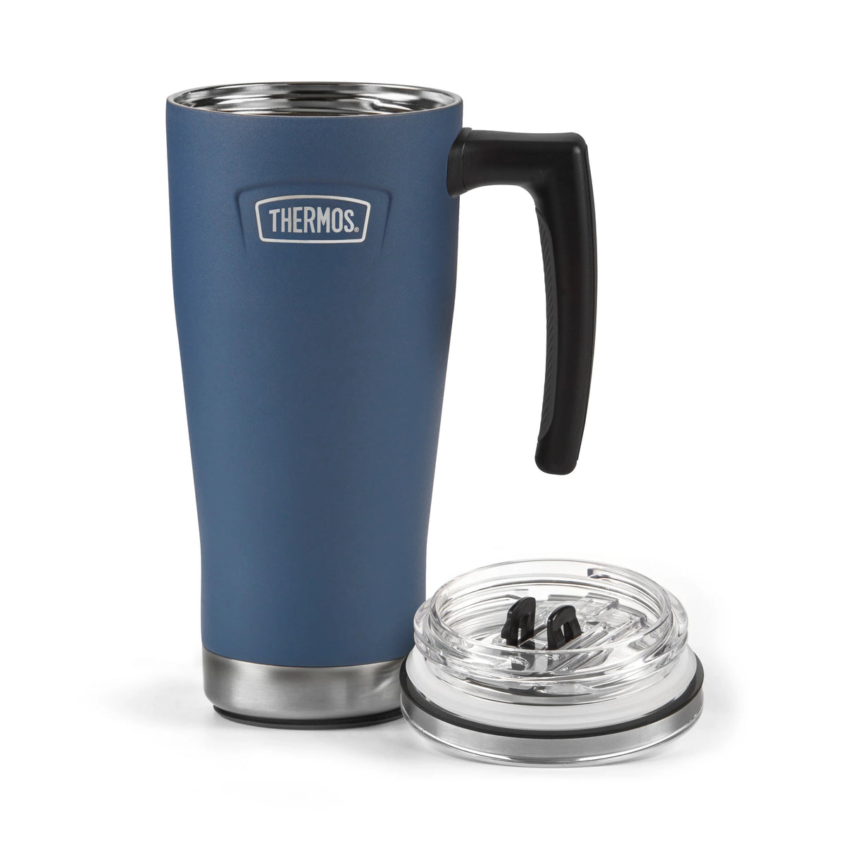 Thermos Icon Series Glide Travel Mug Solvent Navy 9.7cm x 13.2cm x 21.8cm 530ml 400g 239777 | Vacuum Insulated Stainless Steel Mug | Keeps Drinks Cold for 22Hrs and Hot for 6Hrs | Durable Leak-Proof Travel Water Bottle | Dishwasher Safe | Cup Holder Compatible | Non-Slip Base | Slide Lock Lid
