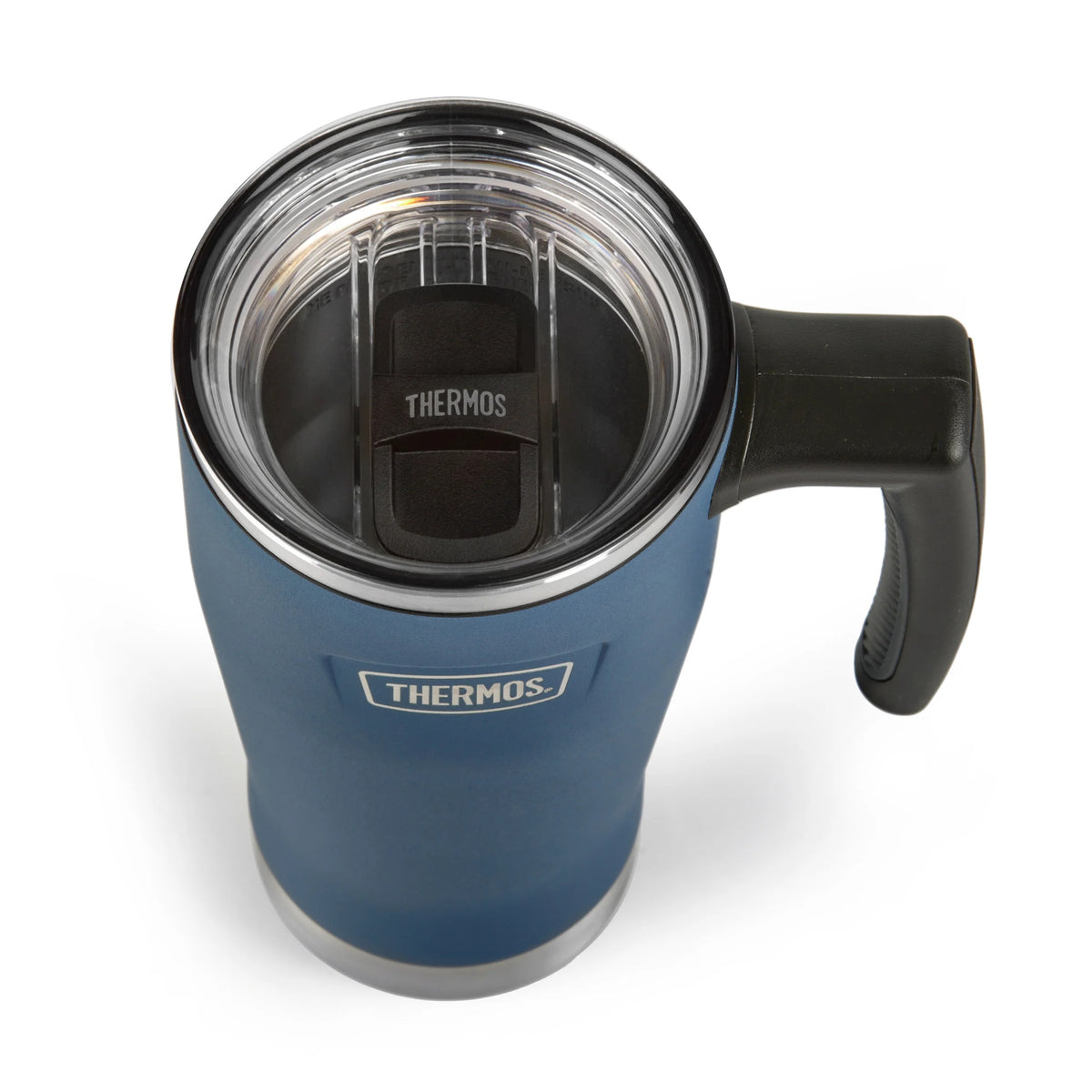 Thermos Icon Series Glide Travel Mug Solvent Navy 9.7cm x 13.2cm x 21.8cm 530ml 400g 239777 | Vacuum Insulated Stainless Steel Mug | Keeps Drinks Cold for 22Hrs and Hot for 6Hrs | Durable Leak-Proof Travel Water Bottle | Dishwasher Safe | Cup Holder
