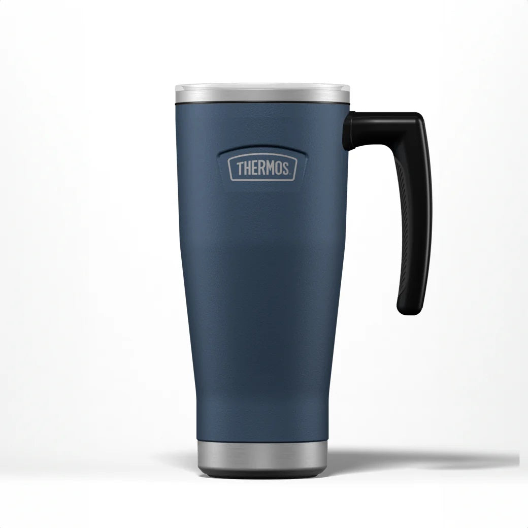 Thermos Icon Series Glide Travel Mug Solvent Navy 9.7cm x 13.2cm x 21.8cm 530ml 400g 239777 | Vacuum Insulated Stainless Steel Mug | Keeps Drinks Cold for 22Hrs and Hot for 6Hrs | Durable Leak-Proof Travel Water Bottle | Dishwasher Safe | Cup Holder