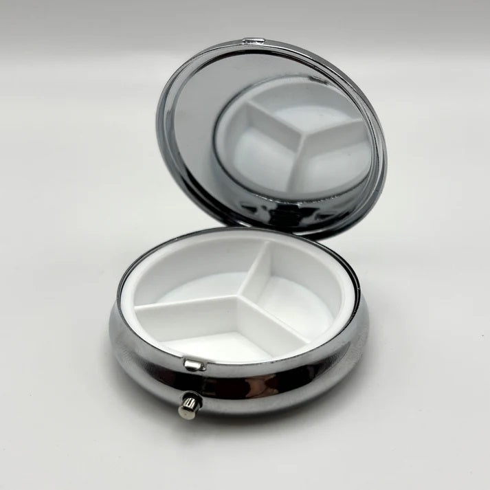 Push Button London Pill Box with 3 Compartments Chrome MPB01A