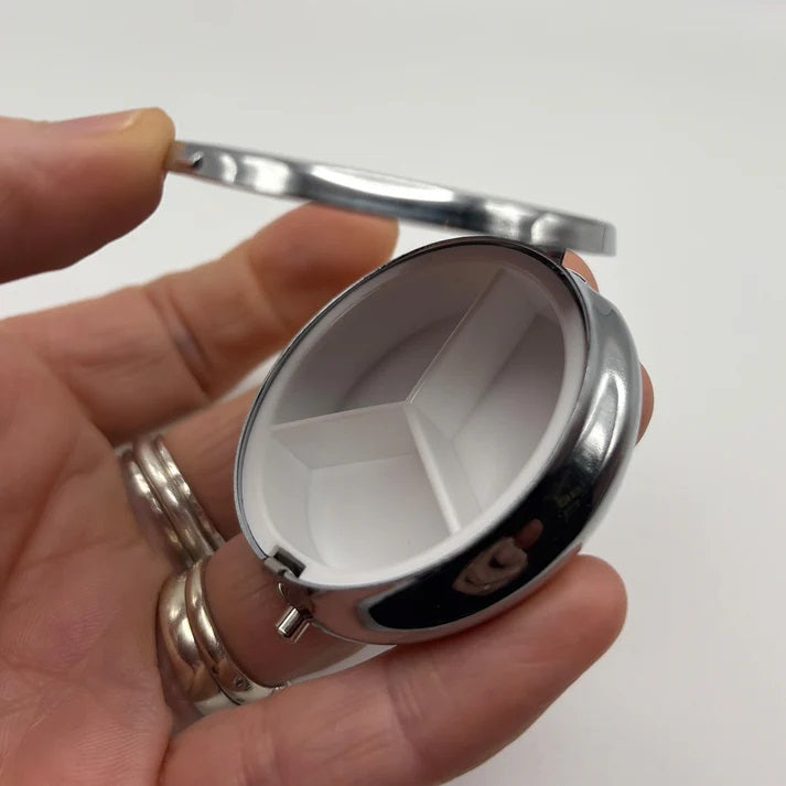 Push Button London Pill Box with 3 Compartments Chrome MPB01A