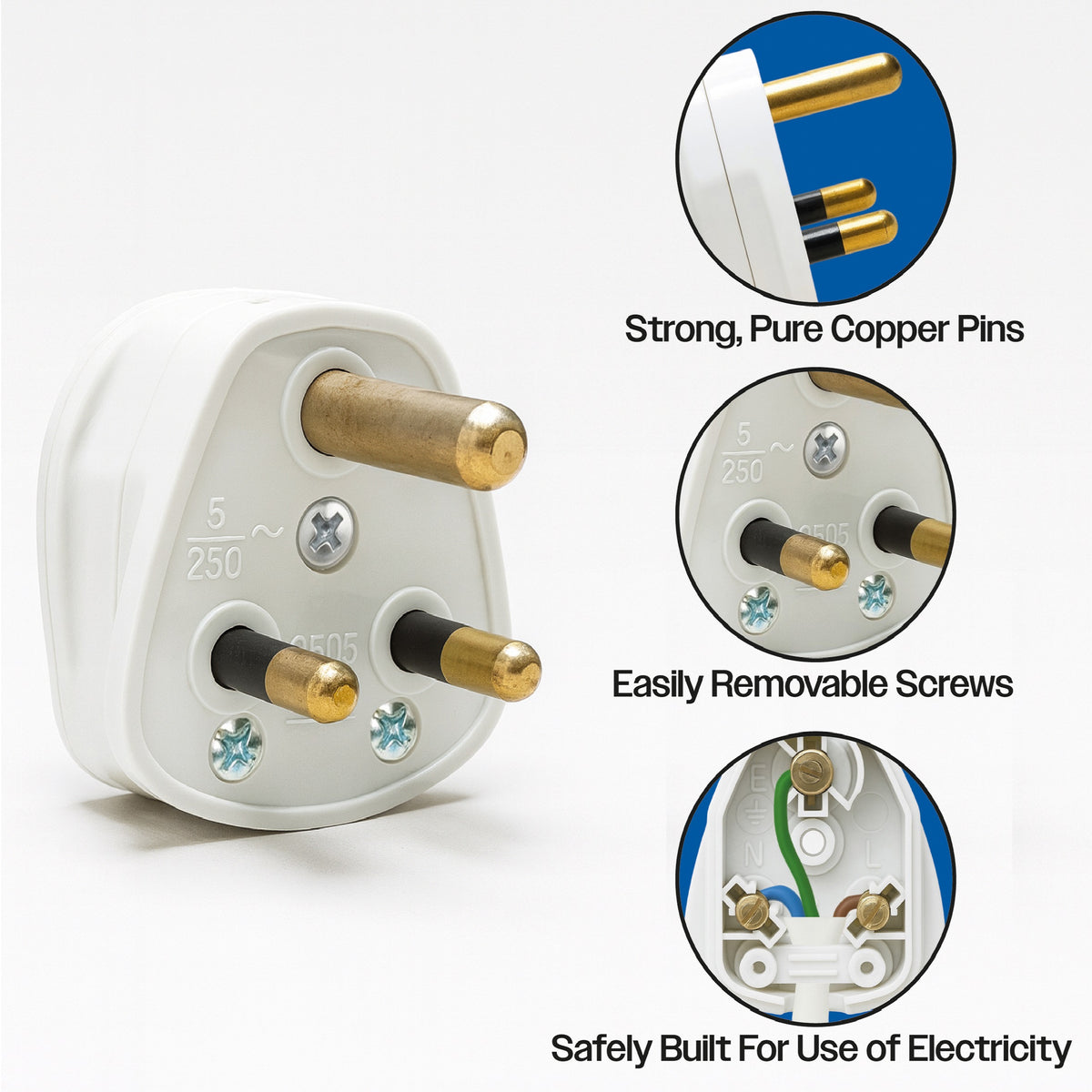 Eagle Plug Round Pins White 5A E301AD