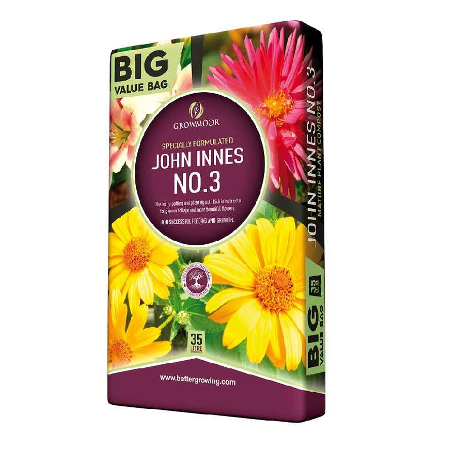 Growmoor John Innes No.3 Compost 35Ltr 35LJNINO.3 | Specially Formulated | Use for Re-potting and Planting Out | Rich in Nutrients for Greener Foliage and More Beautiful Flowers | For Successful Feeding and Growth | Added Nutrients and Trace Elements for