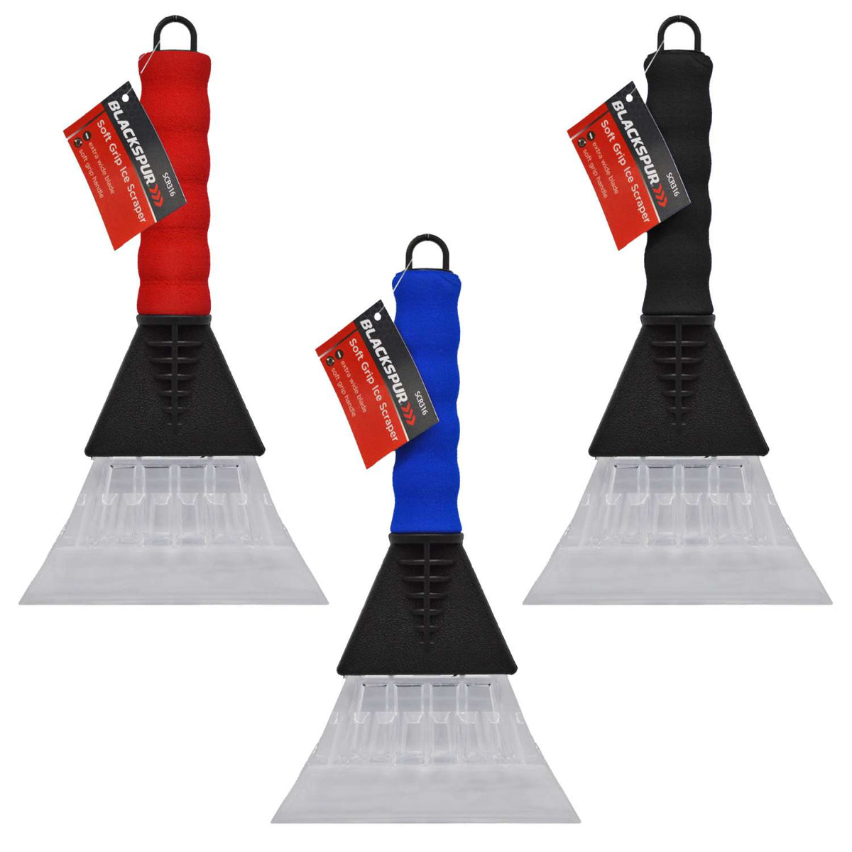 Blackspur Soft Grip Ice Scraper Assorted Colours SCR316 | Extra Wide Blade | Soft Grip Handle