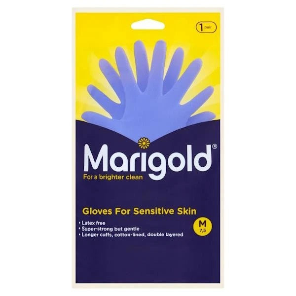 Marigold Sensitive Skin Gloves Blue Medium FH145422 | Latex Free | Super Strong But Gentle | Longer Cuffs | Cotton Lined | Double Layered