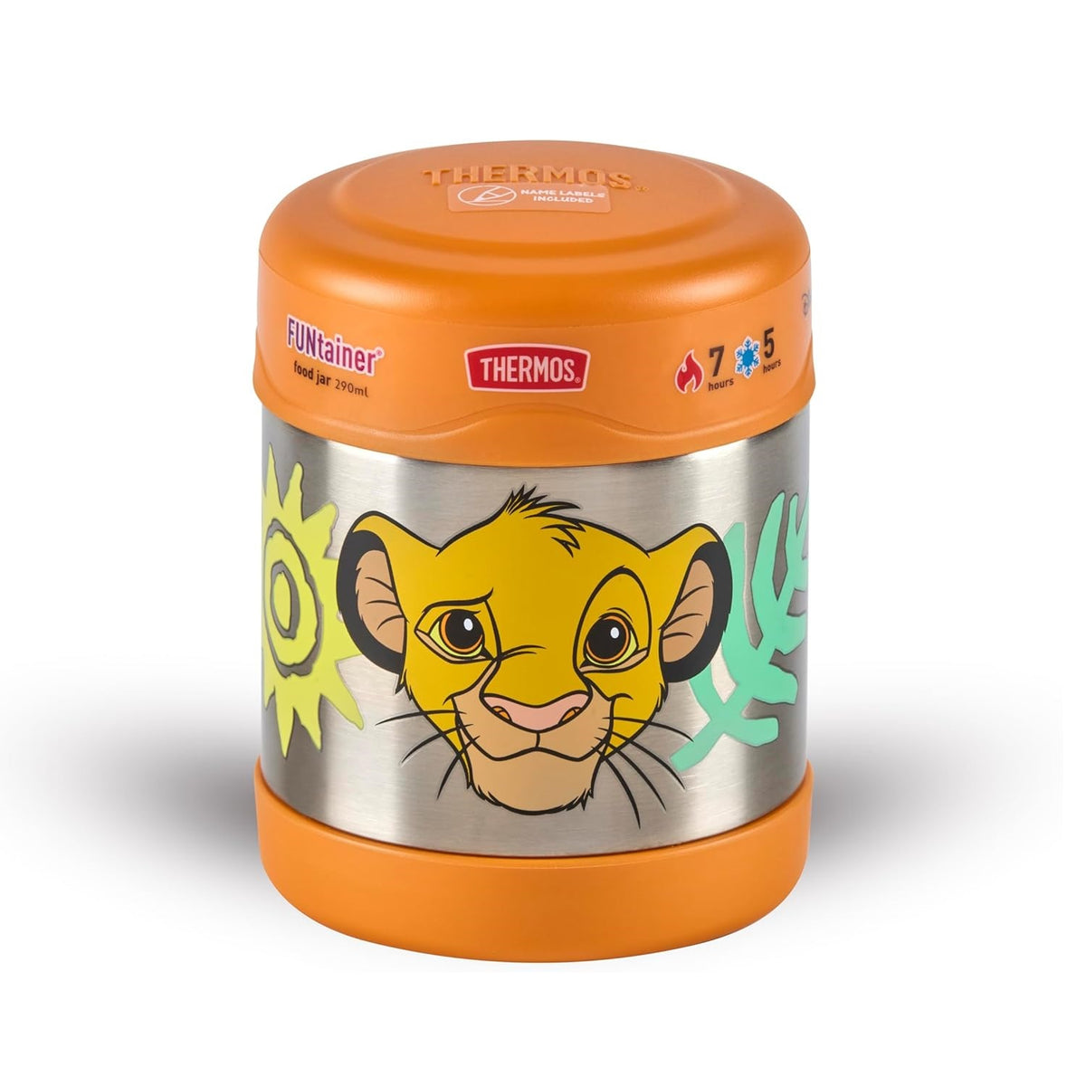 Thermos The Lion King Funtainer Food Jar Orange 290ml 200614 | Stainless Steel Container | Double-wall vacuum insulation | Keeps Food Hot for 7Hrs and Cold for 5Hrs