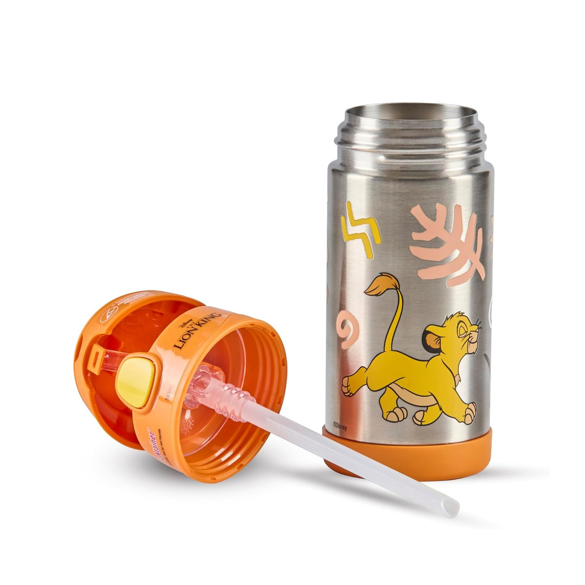 Thermos The Lion King Pumbaa Funtainer Water Bottle Orange 355ml 7.0cm x 7.0cm x 19.0cm 210g 200658 | Stainless Steel Bottle | Vacuum Insulated Kids Water Bottle | Keeps Drinks Cold for 12Hrs | Not for Hot Liquids