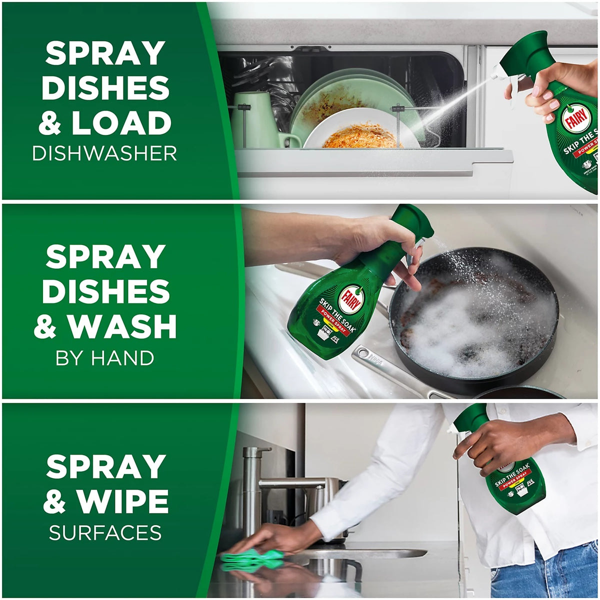 Fairy Skip The Soak Power Spray Lemon Scent Green 650ml C009919 | Multipurpose Kitchen Cleaning Spray | Cuts Grease Fast for Dishes-Surfaces and Cookware