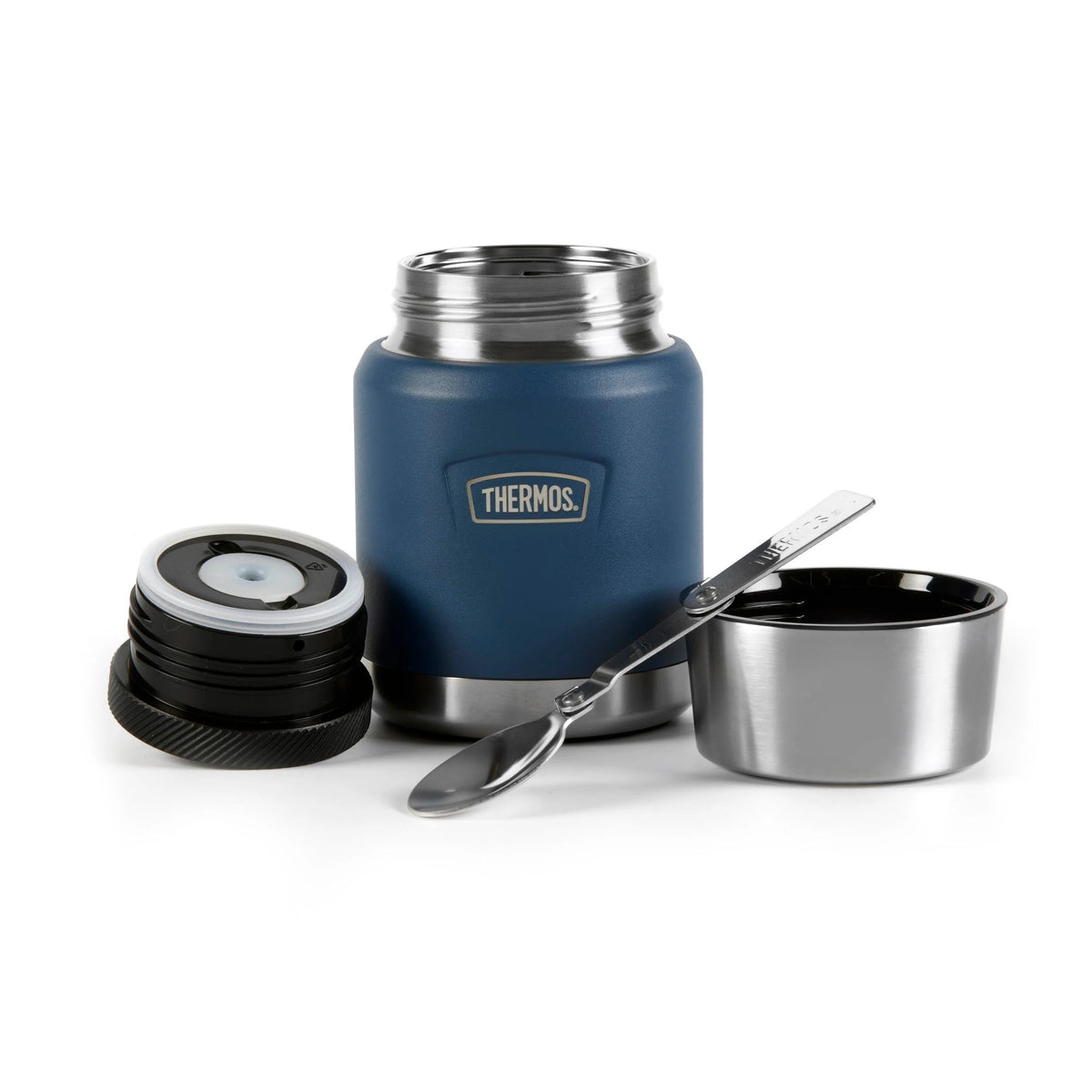 Thermos Icon Series Food Flask Solent Navy 10cm x 10cm x 15cm 470ml 460g 230025 | Stow-Away Spoon Storage | Vacuum Insulated Stainless Steel | 10-Hrs Hot and 24-Hrs Cold | Leakproof | Durable and Portable | Non-slip Base | Insulated Pressure Relief Stopper BPA Free | Includes Stainless Steel Spoon