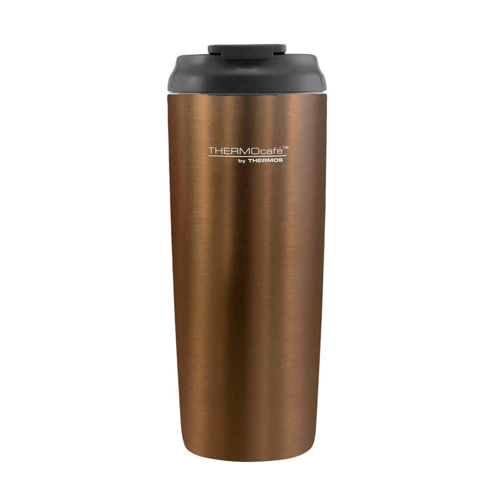 Thermocafe Stainless Steel Insulated Tumbler Bronze 435ml 256570 | Sweat-proof with Cold | Flip-top Rubberised Press Fit Close | Cool Outer Wall for Hot Liquids