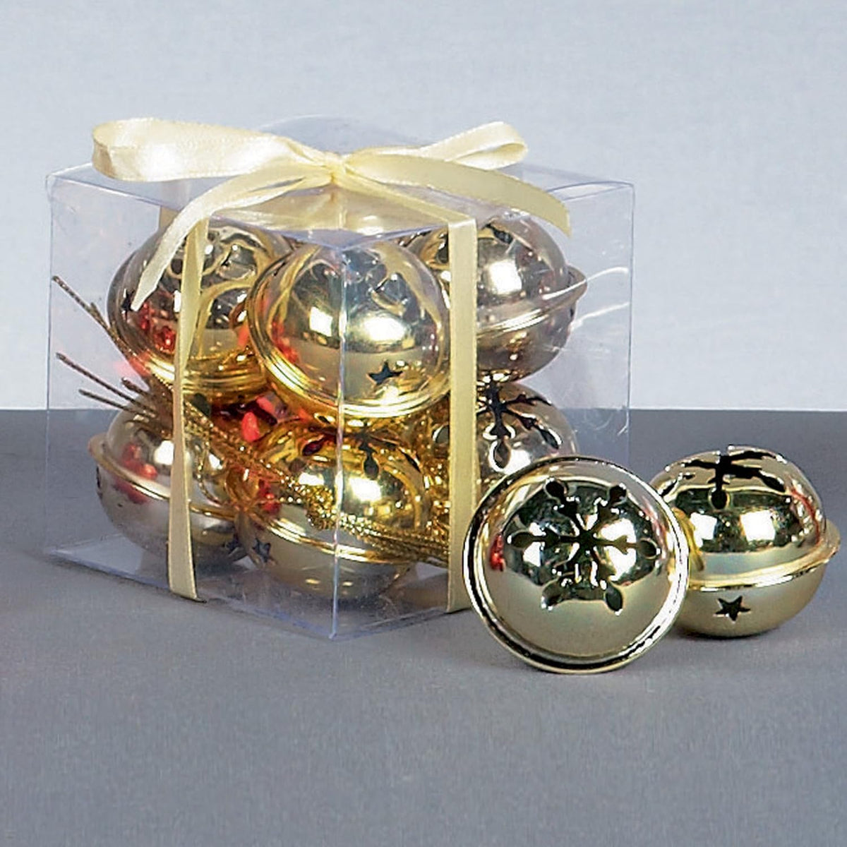 Davies Products Jingle Bells Gold Pack of 8 4cm 60750 | With Hanging Strings | Festive Ornament for Tree-Wreaths and Holiday Crafts | Reusable