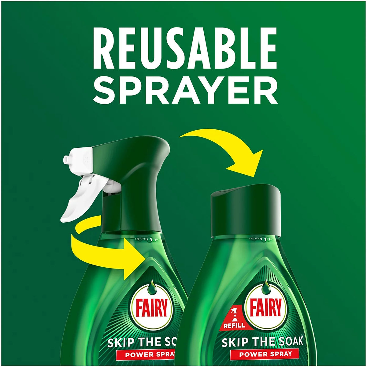 Fairy Fresh Skip The Soak Power Spray Green 650ml C009920 | Multipurpose Kitchen Cleaning Spray | Cuts Grease Fast for Dishes-Surfaces and Cookware