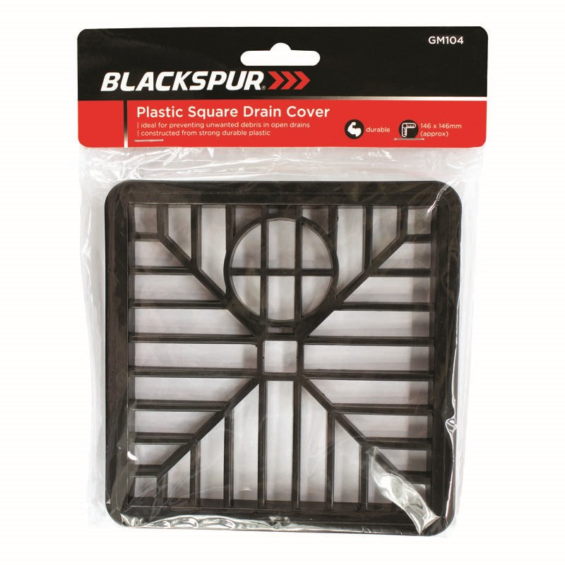 Blackspur Square Plastic Drain Cover Black 146mm x 146mm 60750 | Constructed from Strong Durable Plastic | Outdoor Drain Guard for Preventing Debris Blockage