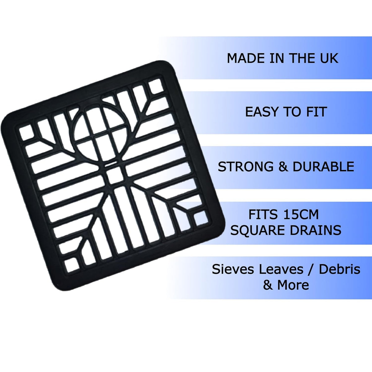 Blackspur Square Plastic Drain Cover Black 146mm x 146mm 60750 | Constructed from Strong Durable Plastic | Outdoor Drain Guard for Preventing Debris Blockage