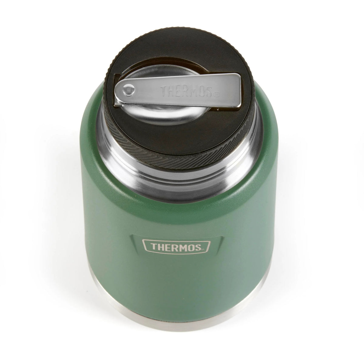 Thermos Icon Series Food Flask Rock Cap Green 10cm x 10cm x 15cm 470ml 460g 230021 | Stow-Away Spoon Storage | Vacuum Insulated Stainless Steel | 10-Hrs Hot and 24-Hrs Cold | Leakproof | Durable and Portable | Non-slip Base | Insulated Pressure Relief
