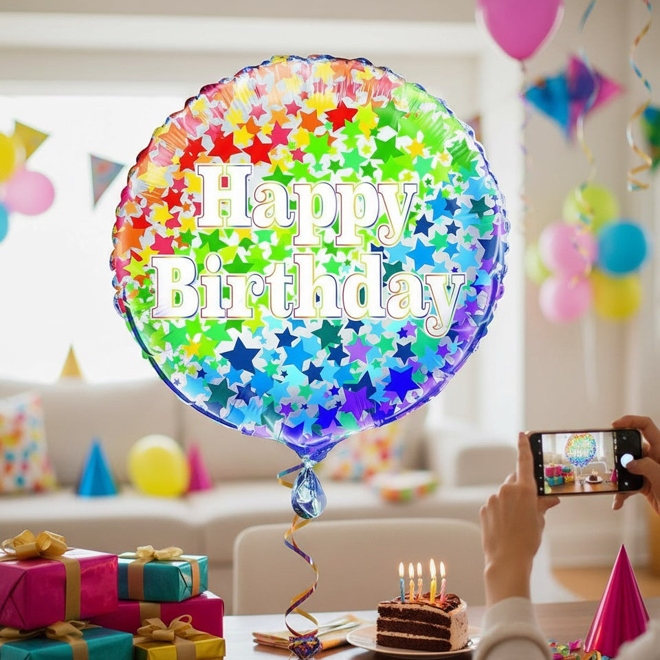 Unique Rainbow Stars Happy Birthday Foil Helium Balloon Multicoloured 18-Inch 55789