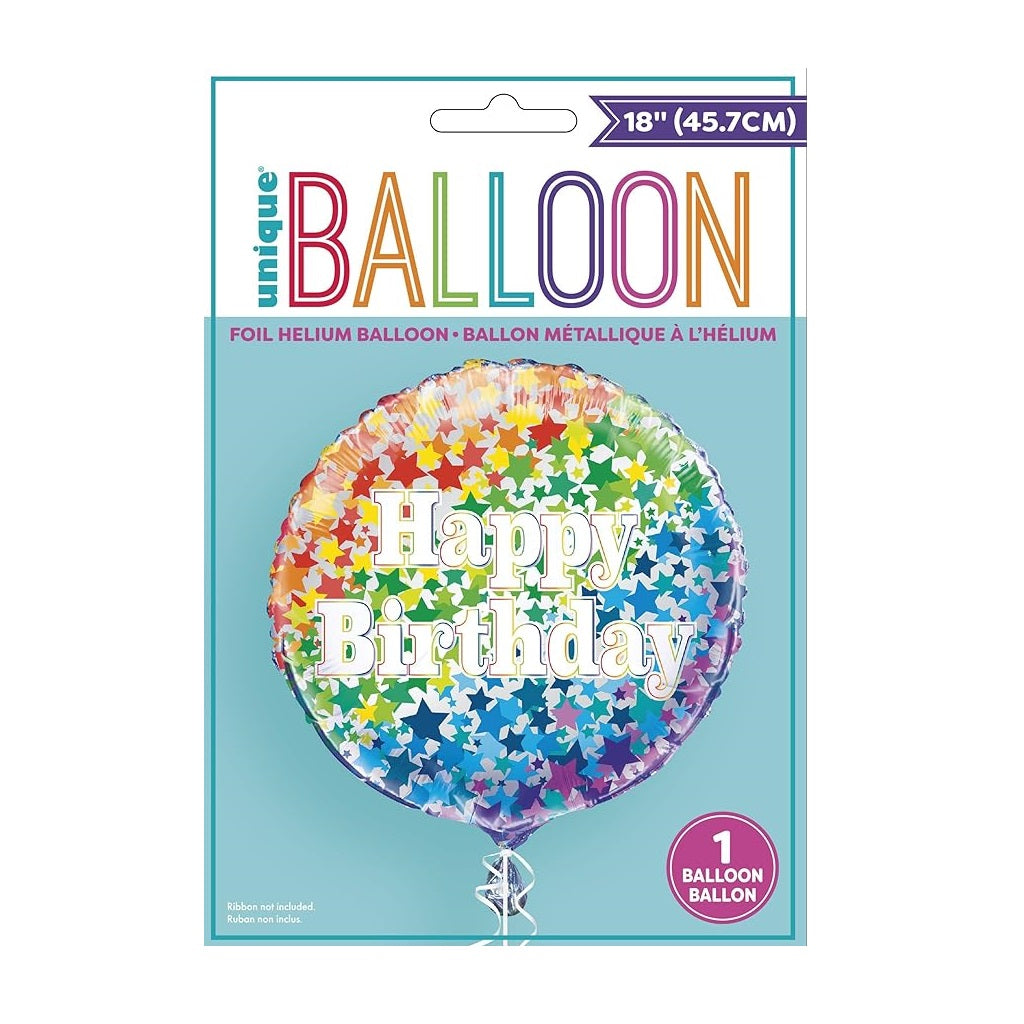 Unique Rainbow Stars Happy Birthday Foil Helium Balloon Multicoloured 18-Inch 55789