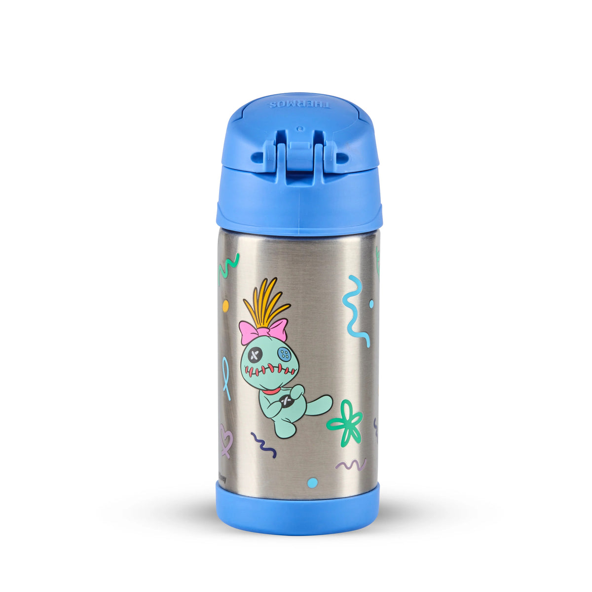 Thermos Funtainer Stainless Steel Water Bottle Blue 355ml 7cm x 7cm x 19cm 210g 200707 | Stitch Design | Vacuum Insulated Kids Water Bottle | Keeps Drinks Cold for 12Hrs | Not for Hot Liquids